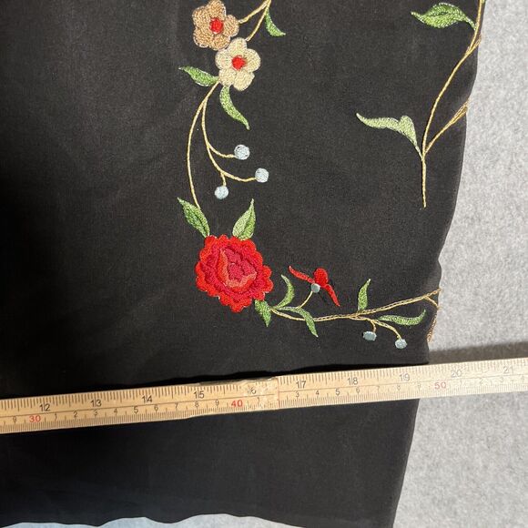 Ania A OPen Cardigan Kimono Womens M Black Embroidered Silk Top Floral Artsy - Picture 11 of 15
